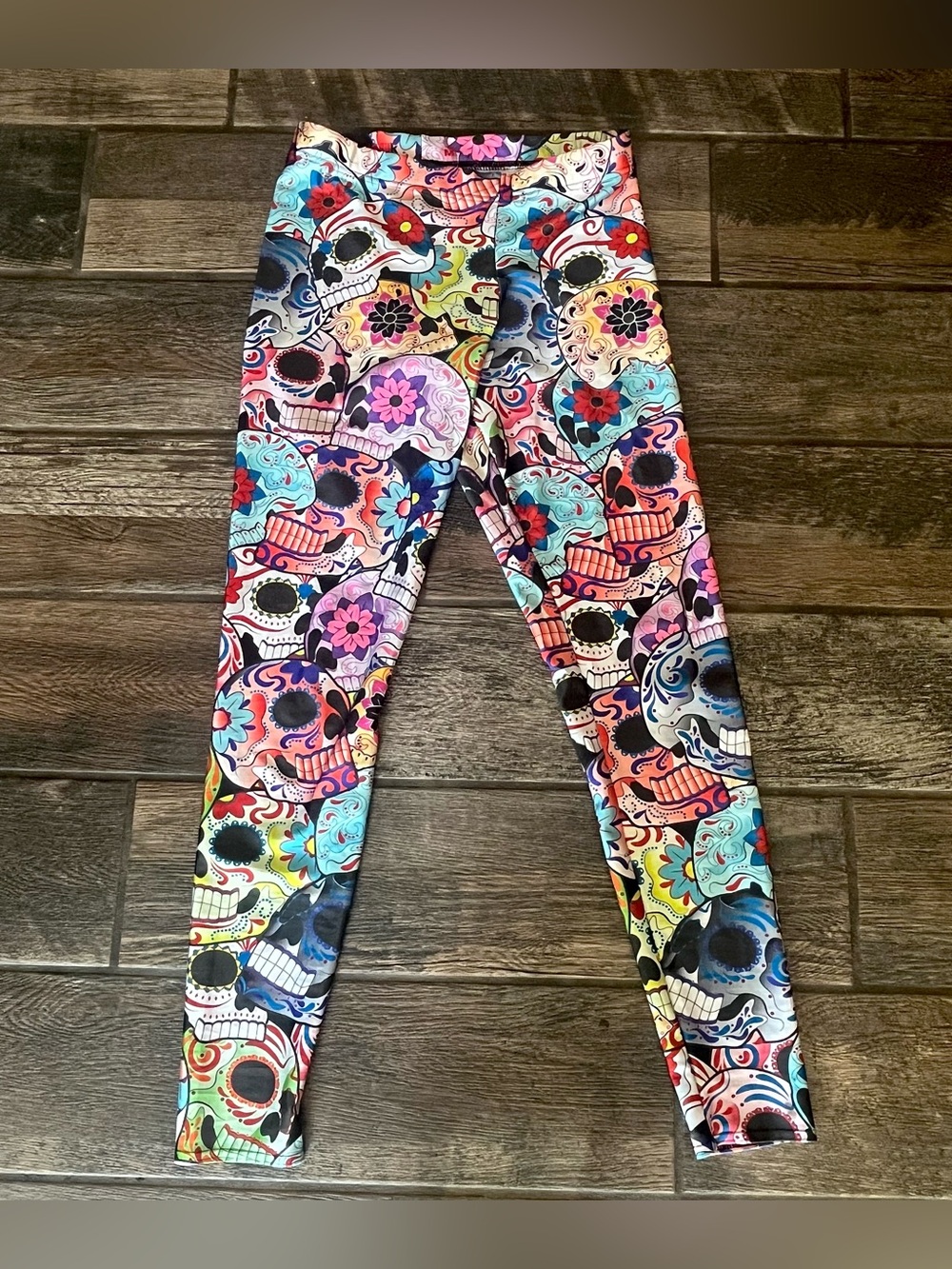 BlackMilk Day of the Dead skull print leggings M & matching rank top XL - Picture 2 of 12